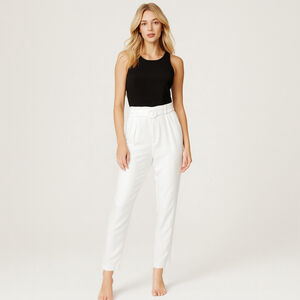 NWT Women's BB DAKOTA Optic White Belted Tapered Ankle Paperbag Trousers US 8